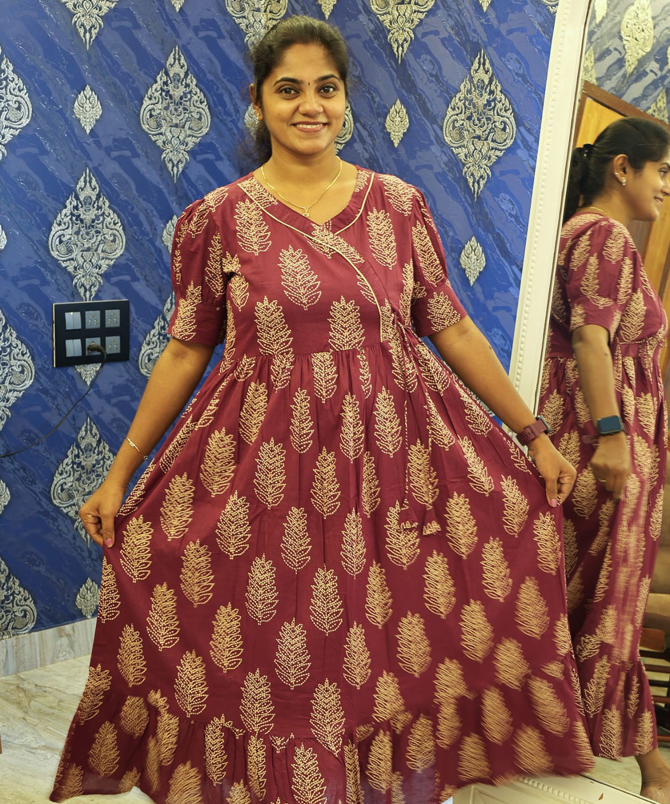 Cotton Frock Purple Leaf