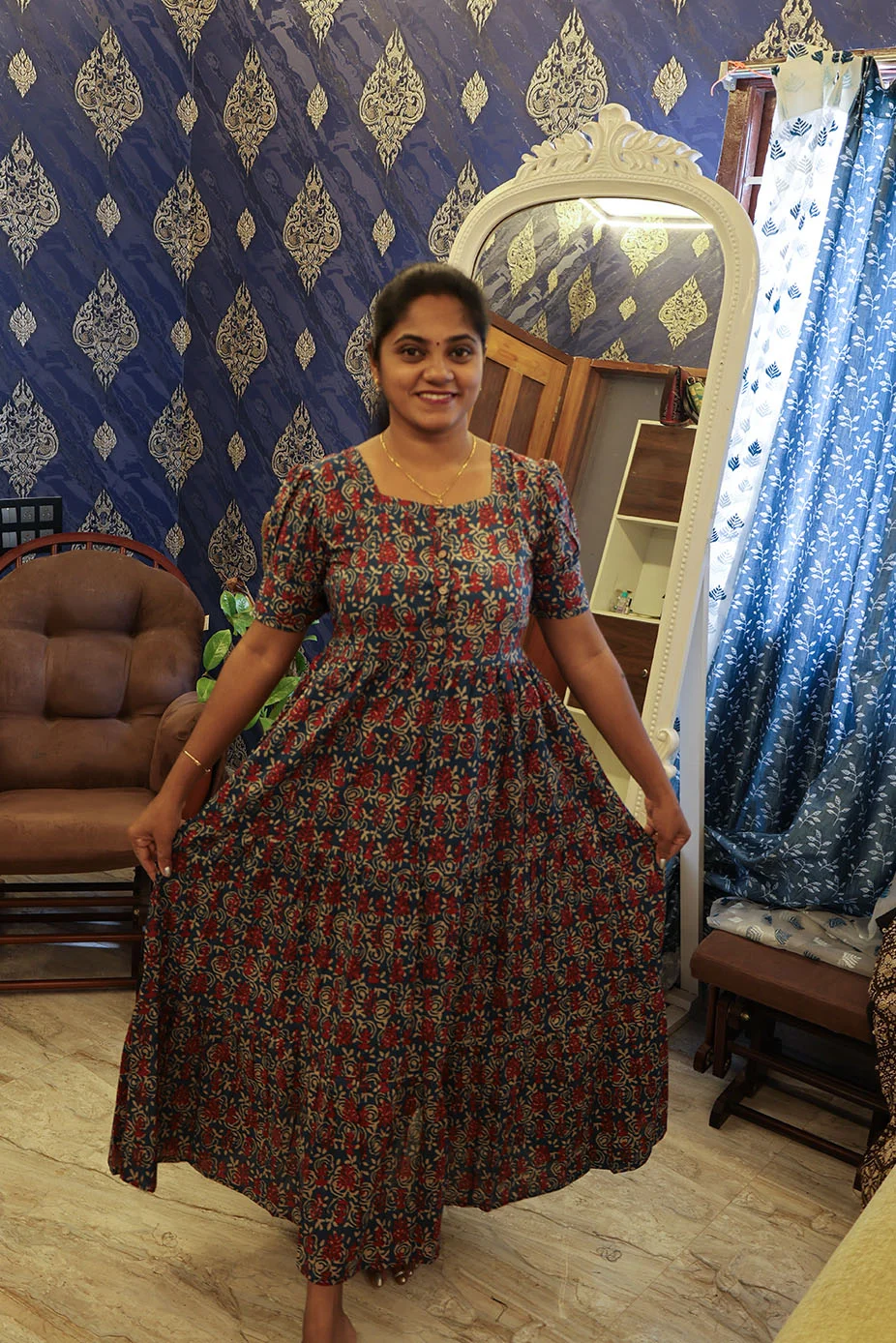 Cotton Breathable Frocks Blue - Image 2