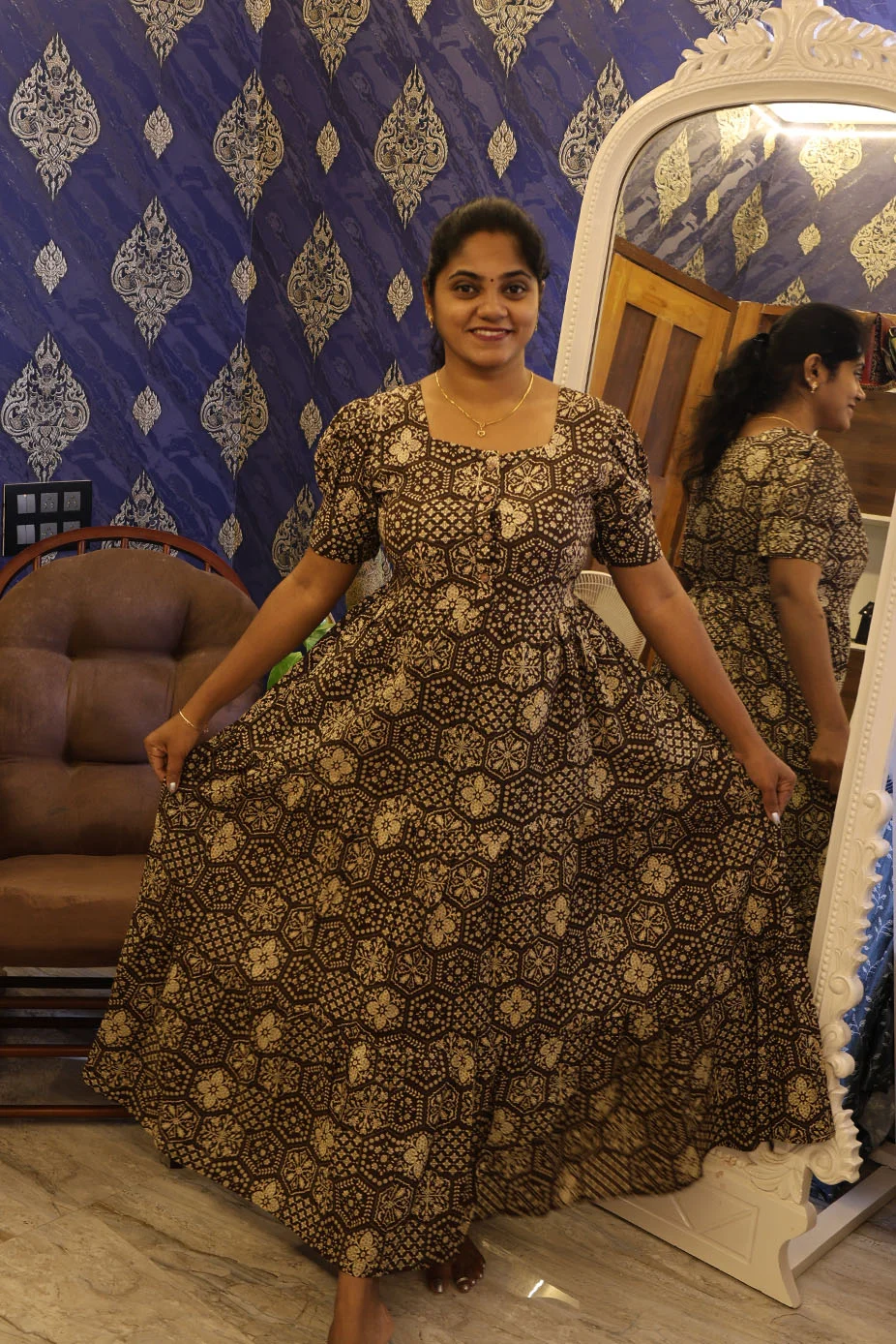 Cotton Breathable Frocks Brown - Image 2
