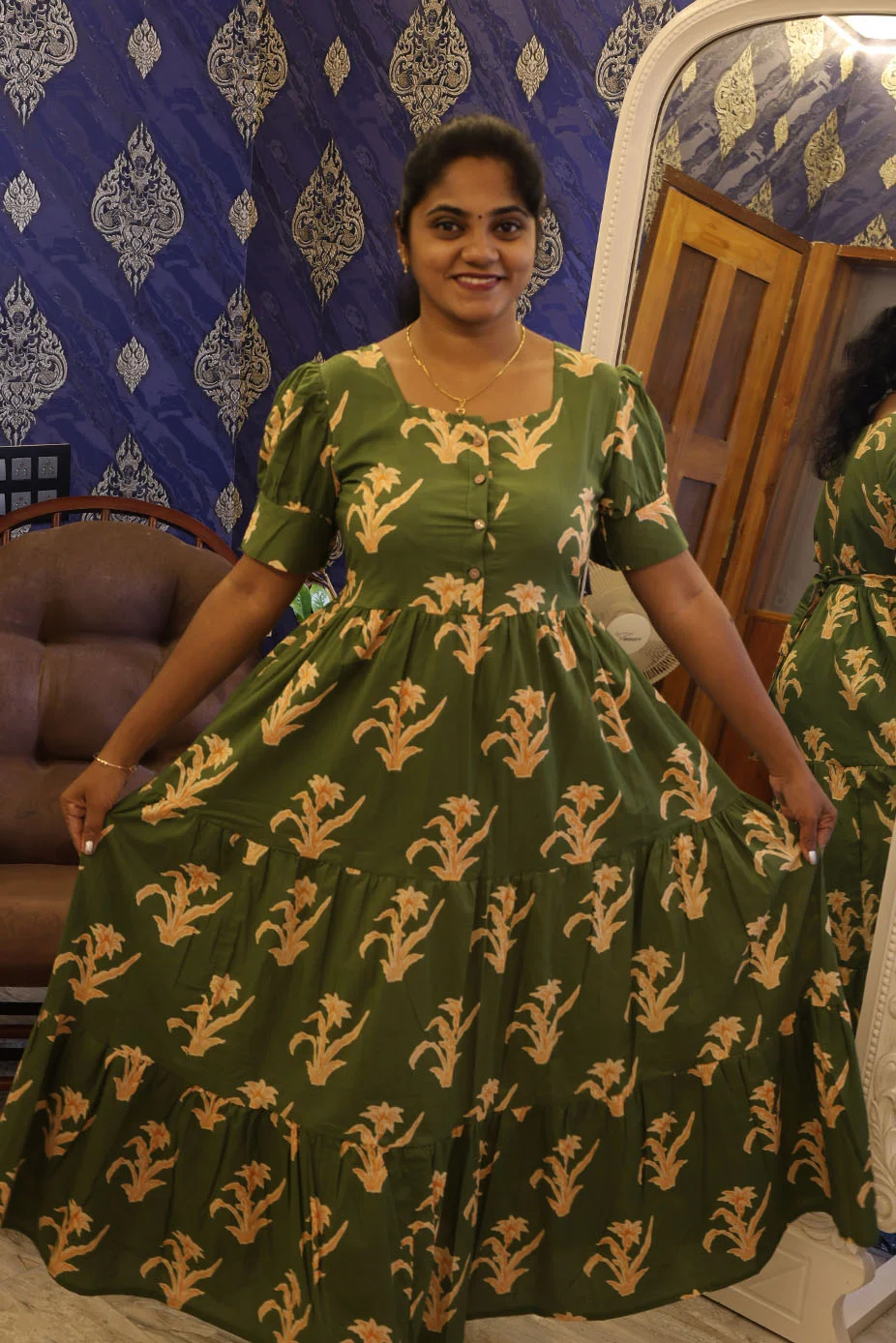 Cotton Breathable Frocks Leaf Green - Image 2
