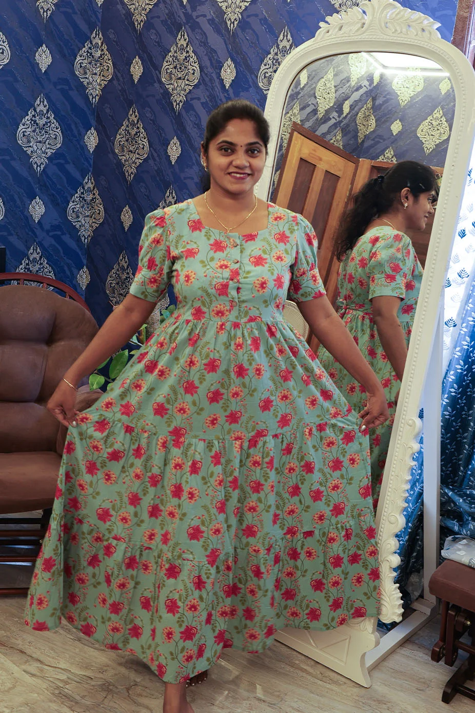 Cotton Breathable Frocks Pista Green - Image 2