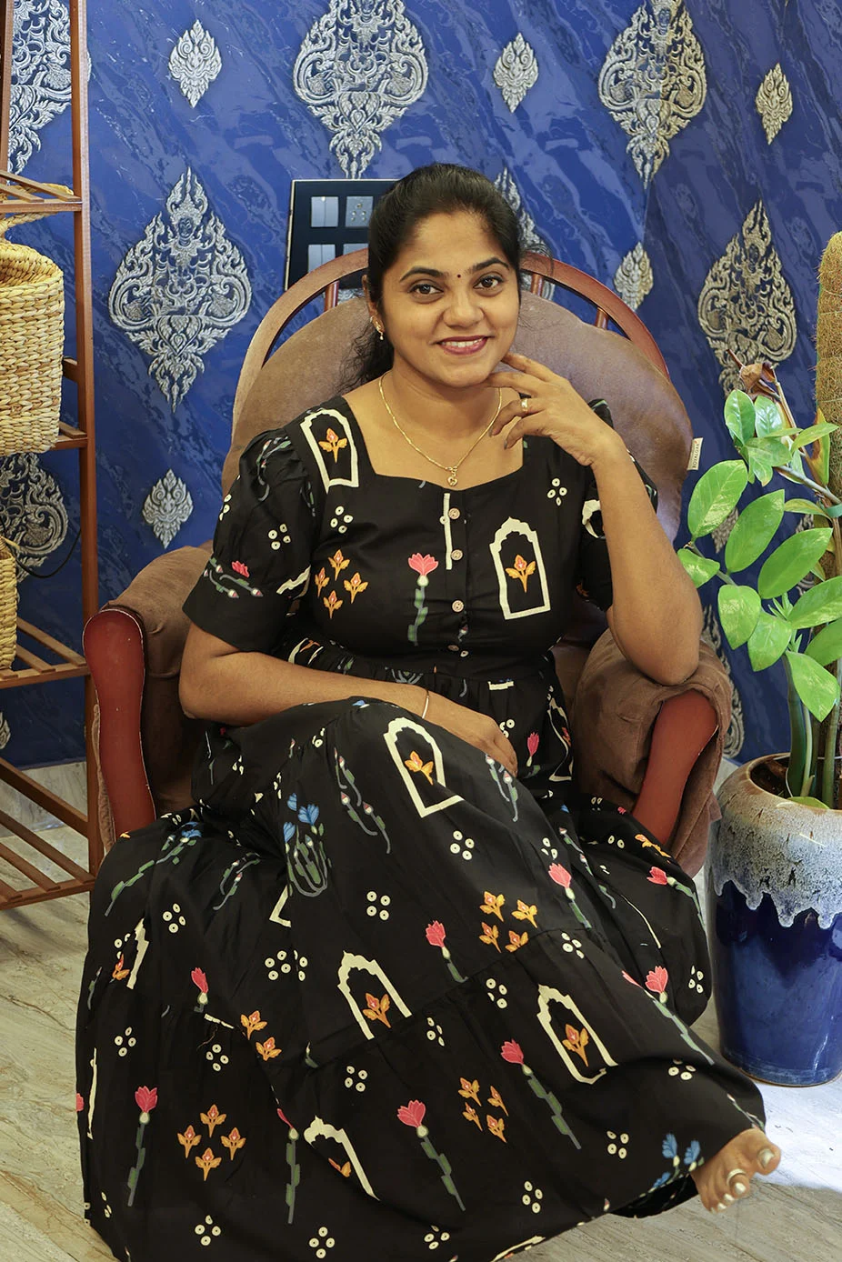 Cotton breathable frocks Black floral