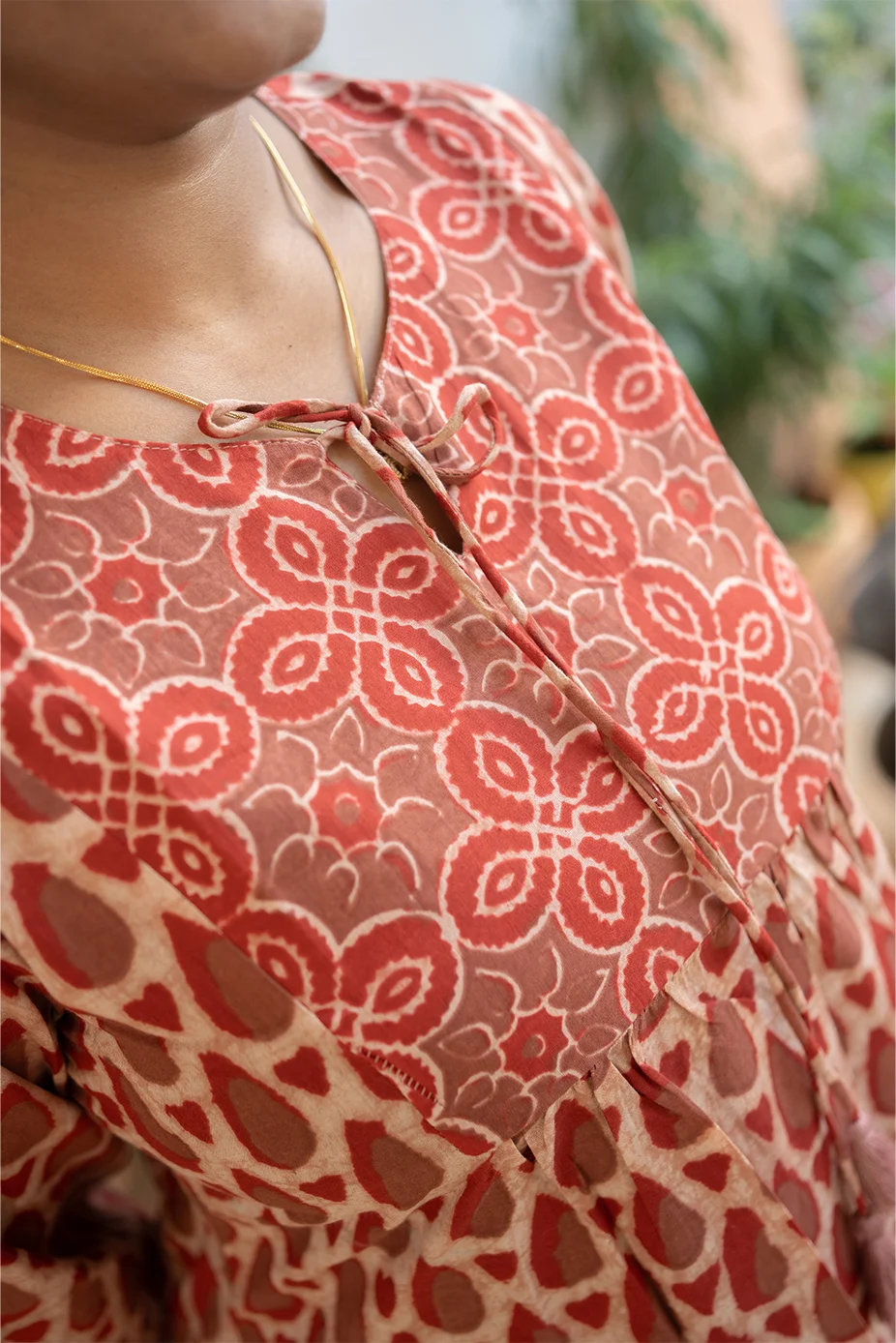Cotton Round Neck A Line Yoke Top Red - Image 4