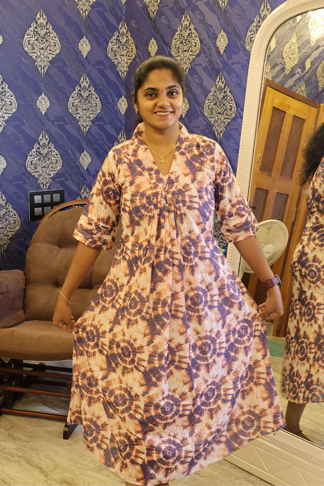 Hakoba Frock White with Navy Blue