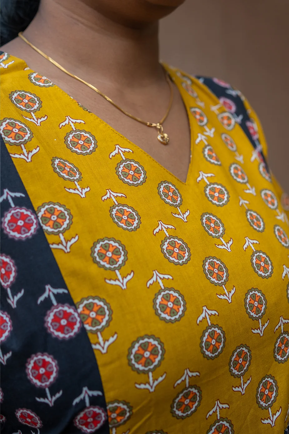 Cotton Nighty Non Feeding Black with Mustard Yellow - Image 2