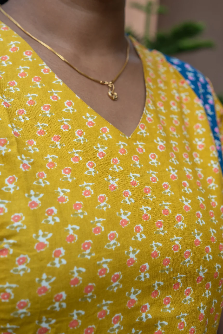 Cotton Nighty Non Feeding Navy Blue with Mustard Yellow - Image 3