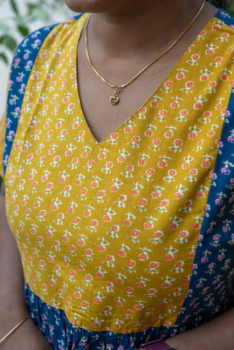 Cotton Nighty Non Feeding Navy Blue with Mustard Yellow - Image 2