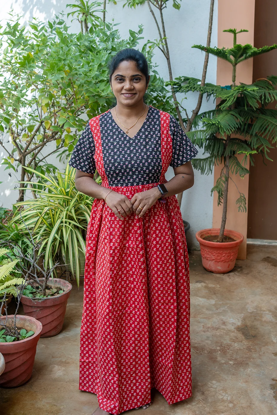 Cotton Nighty Non Feeding Red with Black