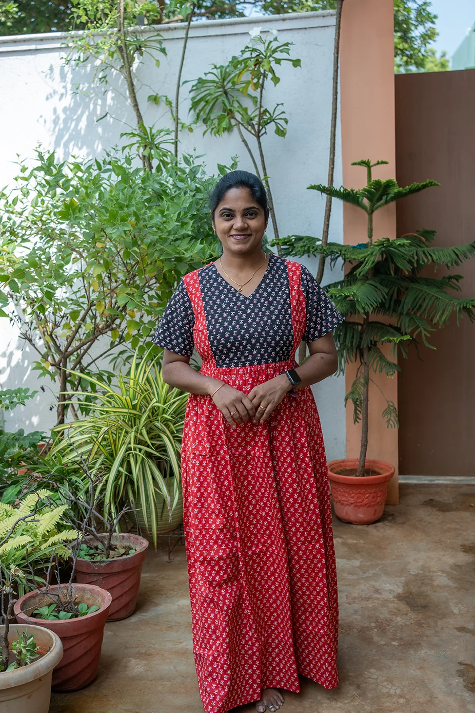 Cotton Nighty Non Feeding Red with Black - Image 3
