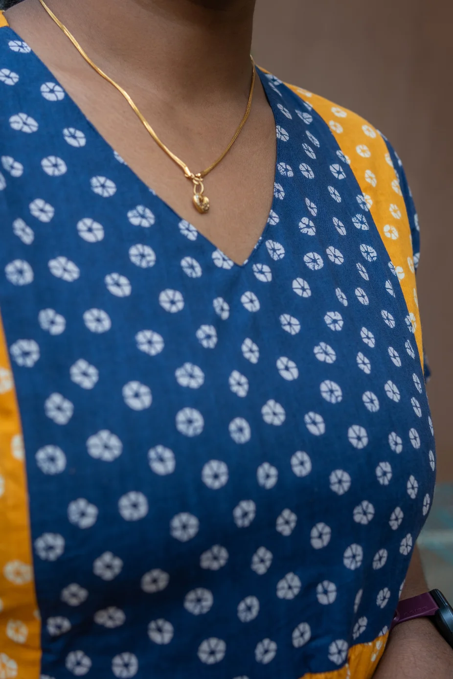 Cotton Nighty Non Feeding Yellow with Navy Blue - Image 4