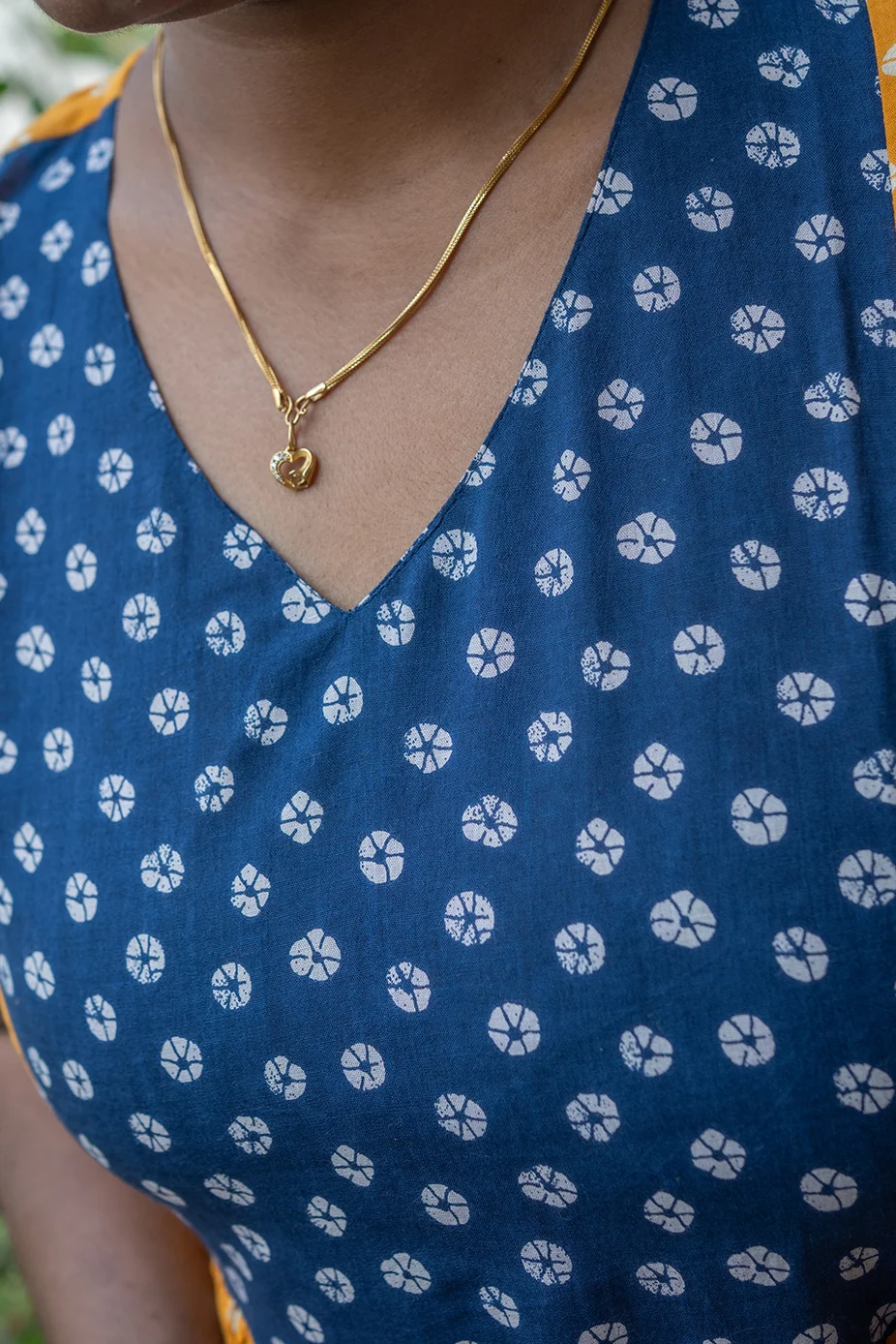 Cotton Nighty Non Feeding Yellow with Navy Blue - Image 3