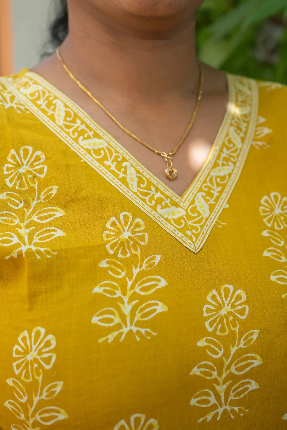 Cottom Straight V Neck Border Short Top Golden Yellow - Image 3