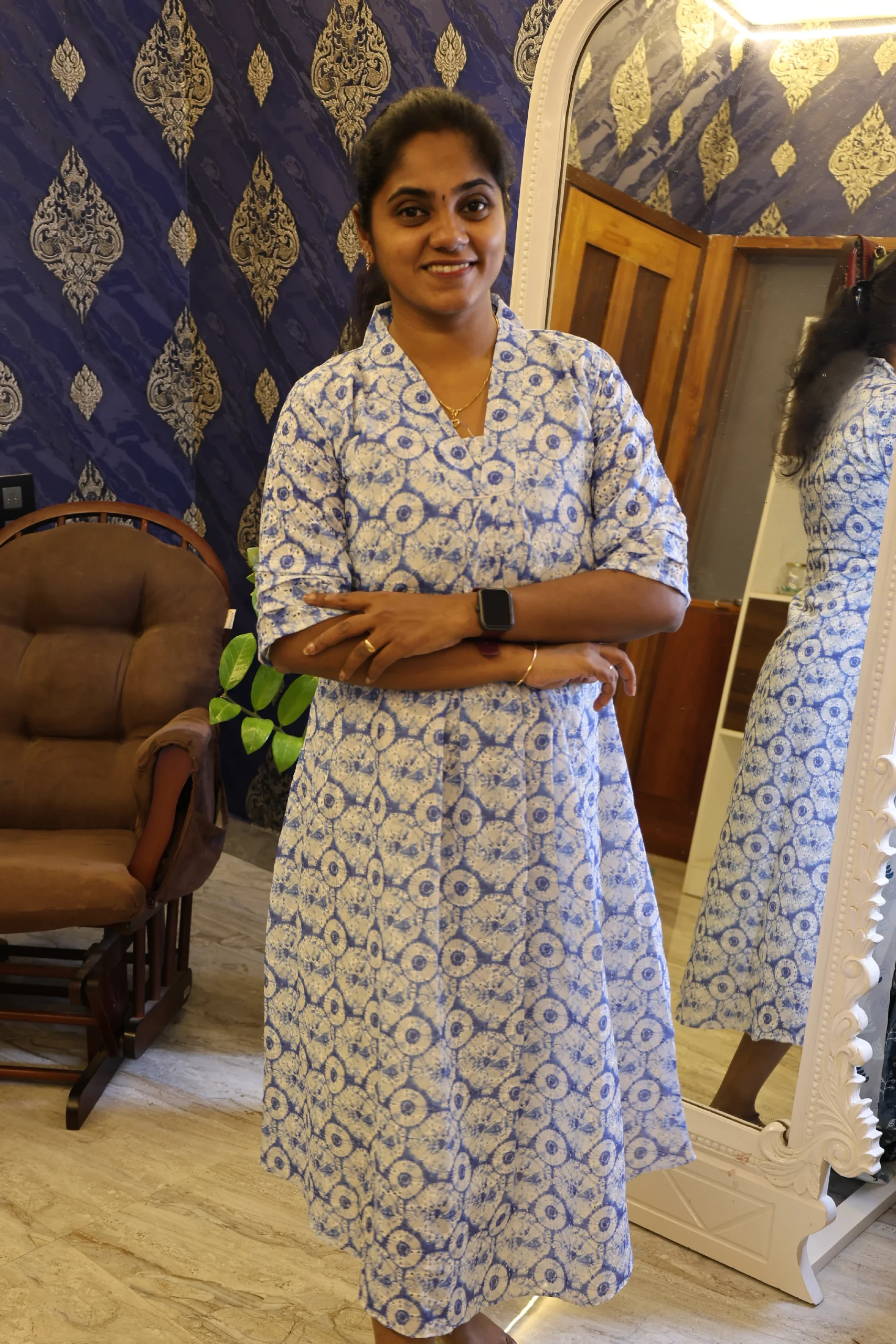 Hakoba Frock White with Blue - Image 3