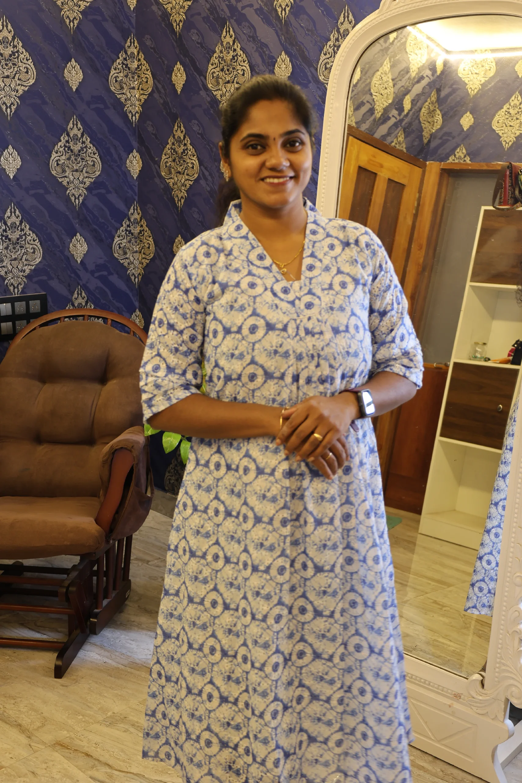 Hakoba Frock White with Blue - Image 2