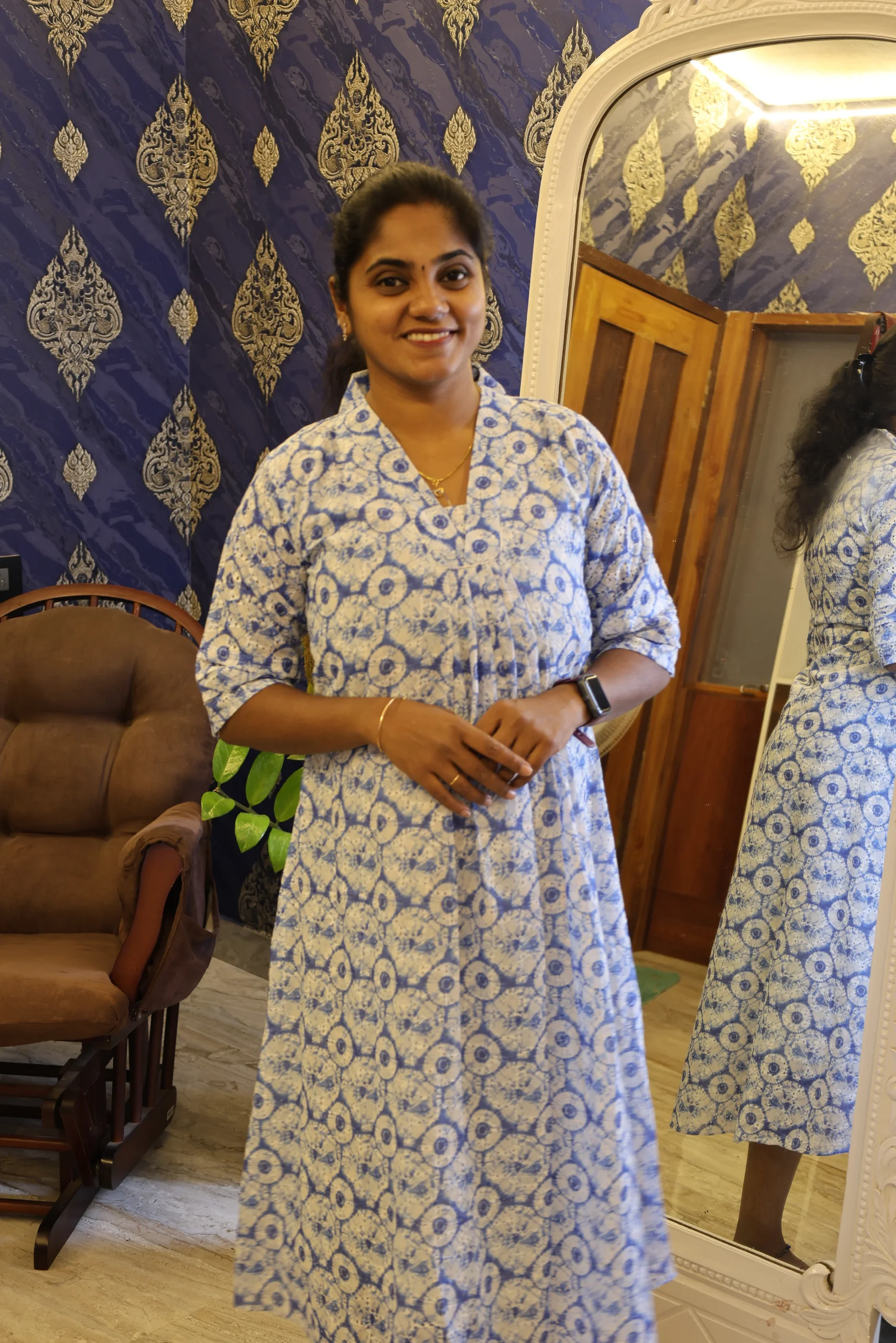 Hakoba Frock White with Blue