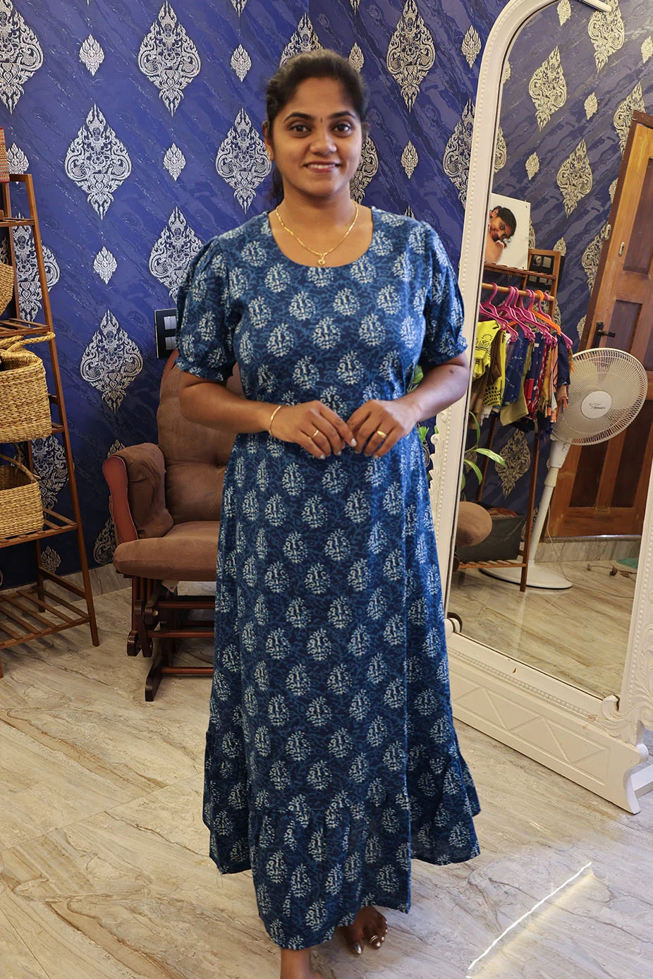 A Line Cotton Night Gown Blue - Image 2