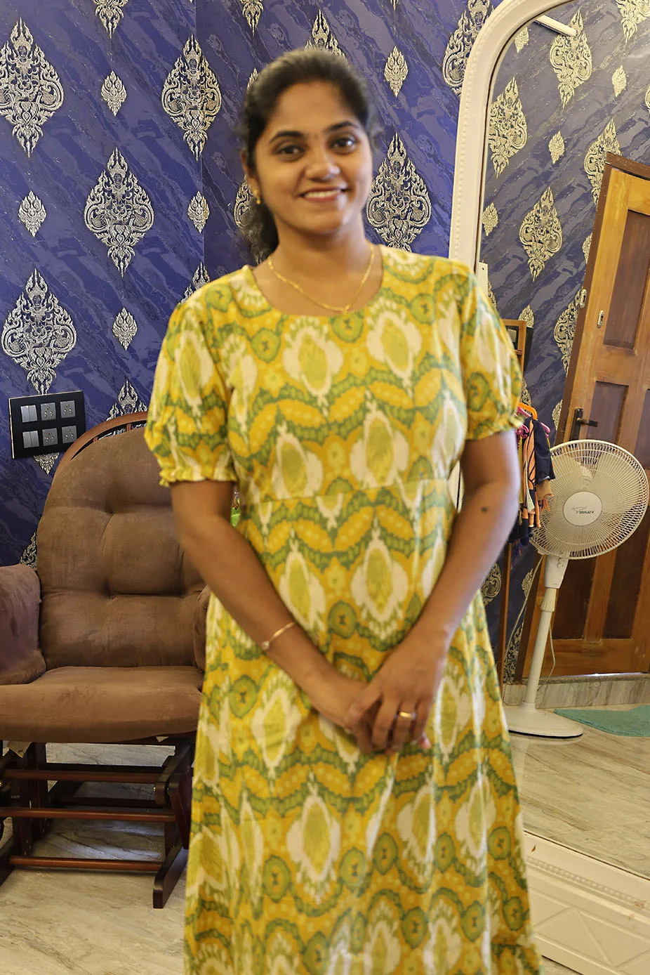 A Line Cotton Night Gown Olive Green - Image 2