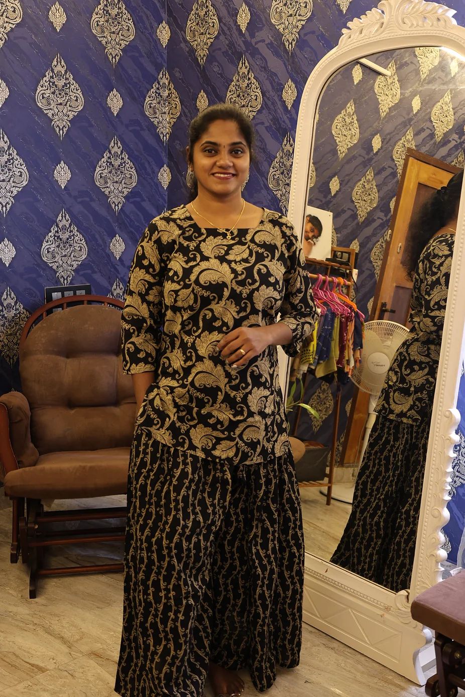 Cotton Palazzo Set Black Floral - Image 3