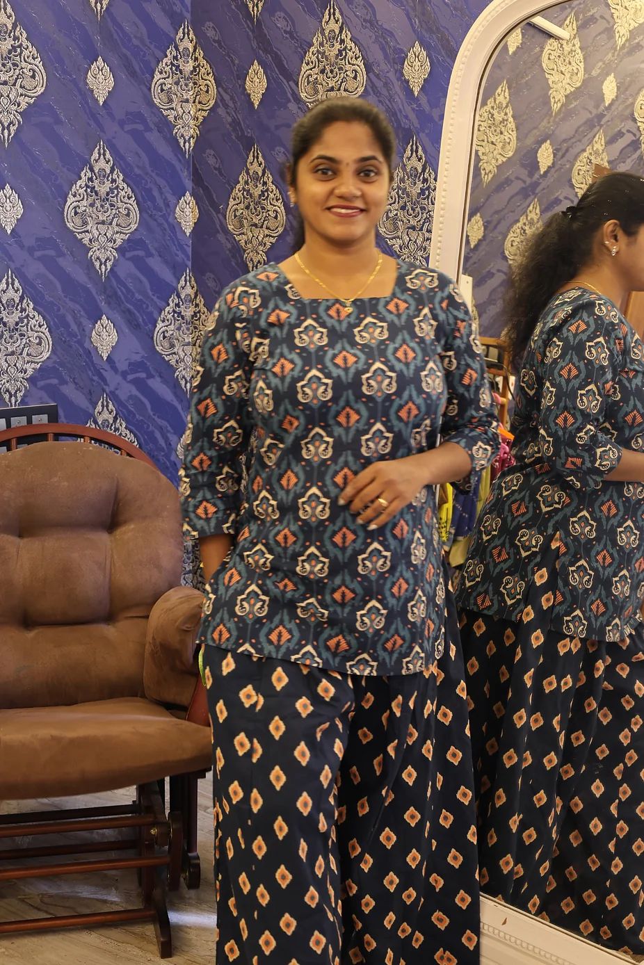 Cotton Palazzo Set Turquoise Blue - Image 2
