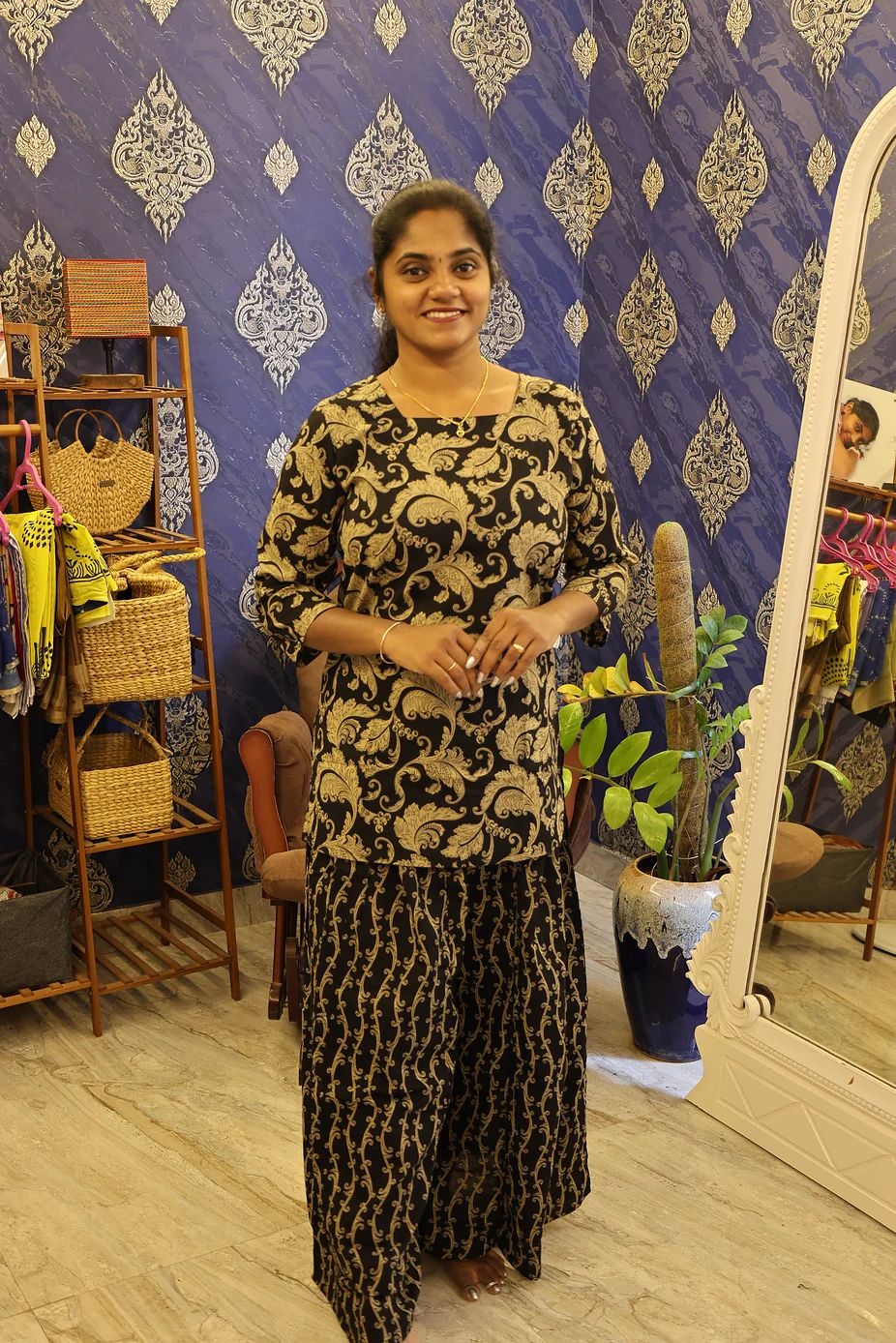 Cotton Palazzo Set Black Floral - Image 2