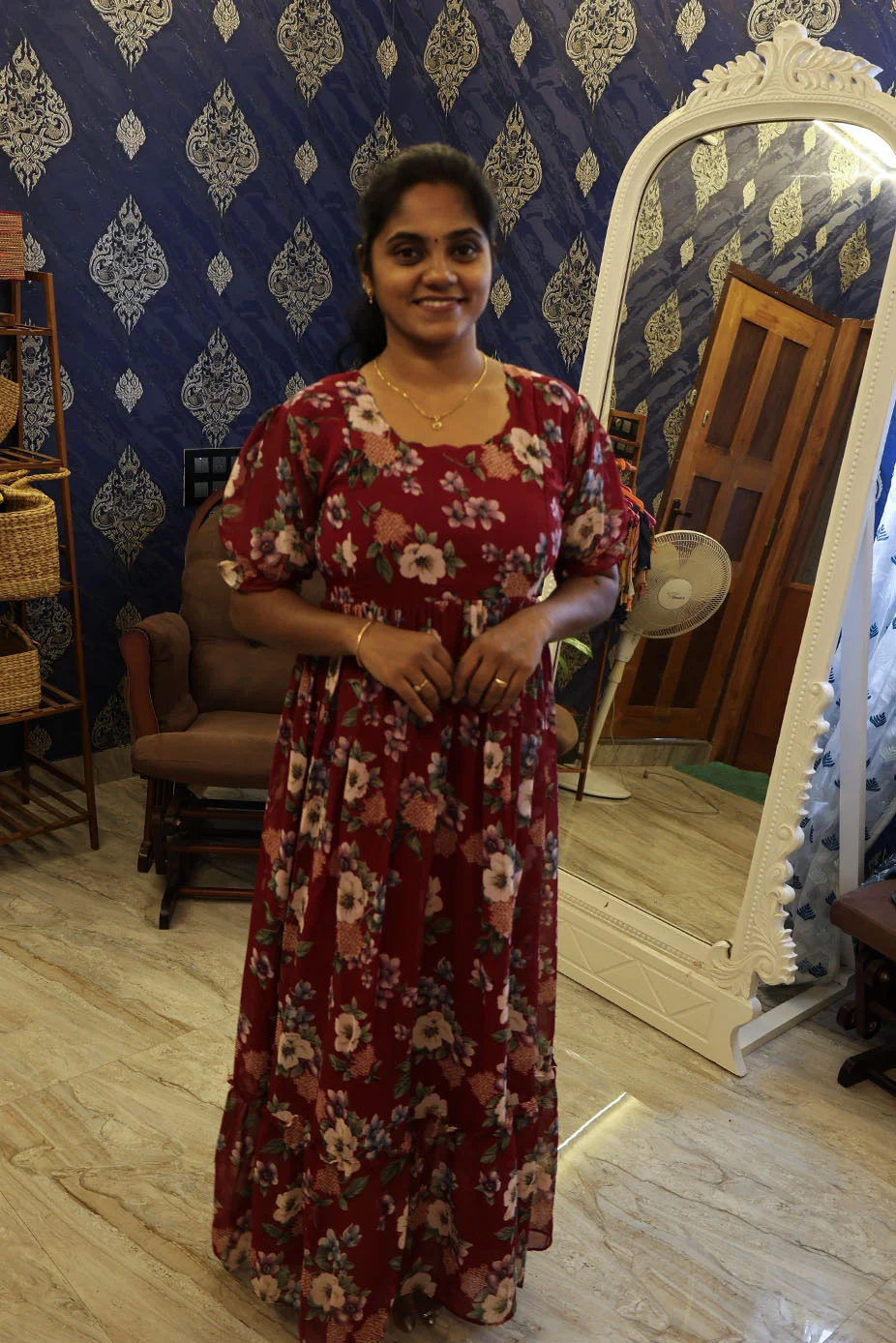 Georgette Full Length Frock Cherry Red - Image 2
