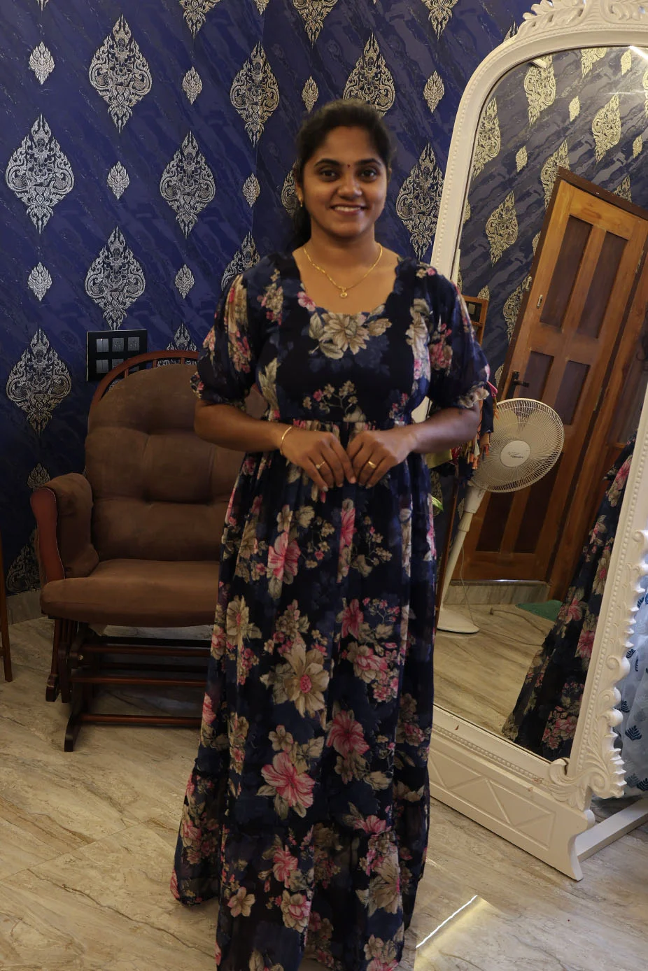 Georgette Full Length Frock Navy Blue - Image 2