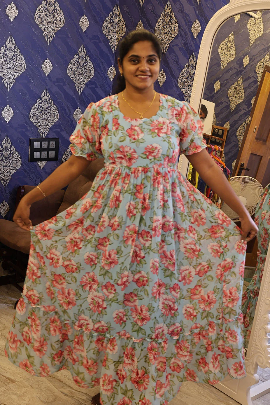 Georgette Full Length Frock Sky Blue - Image 3