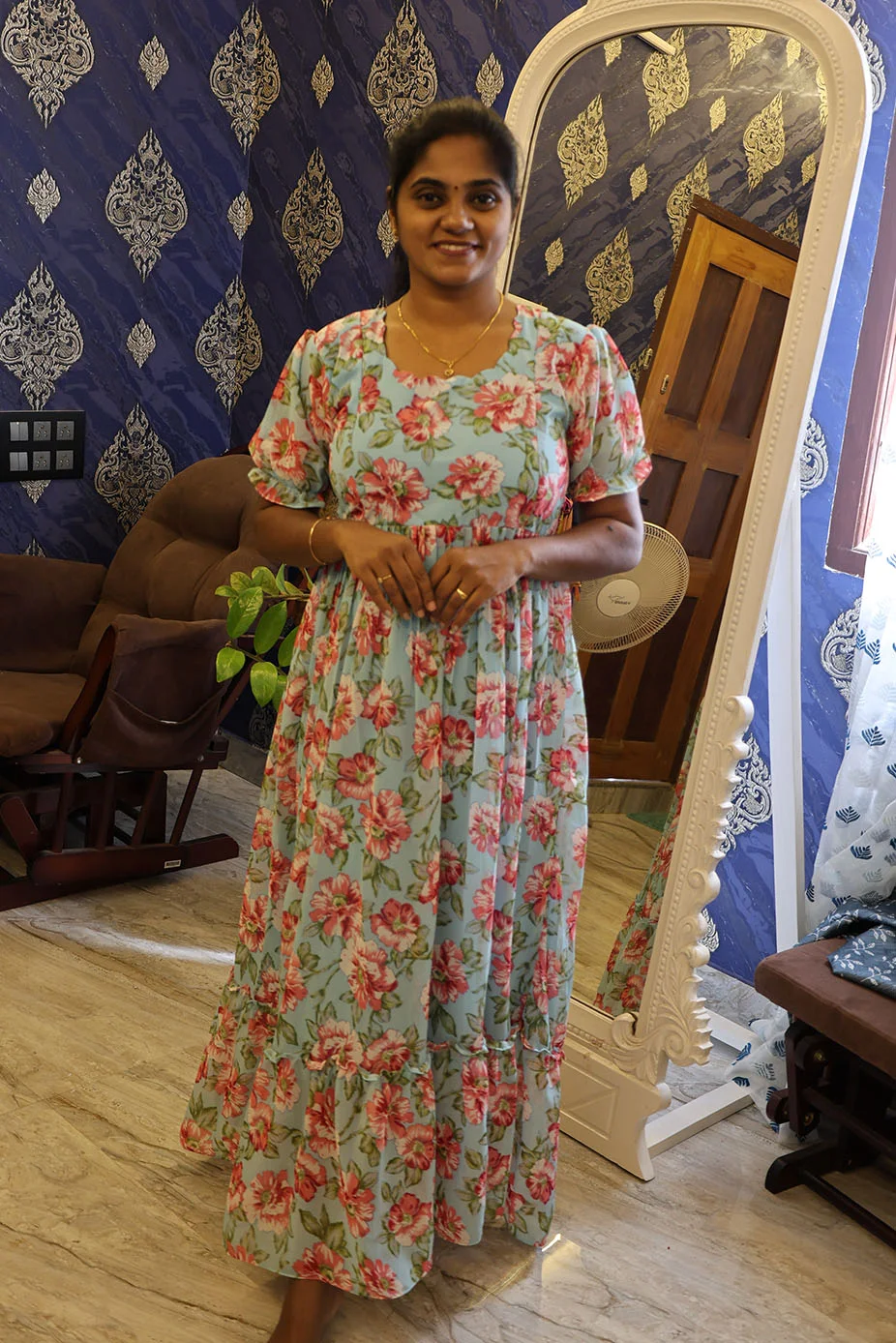 Georgette Full Length Frock Sky Blue - Image 2
