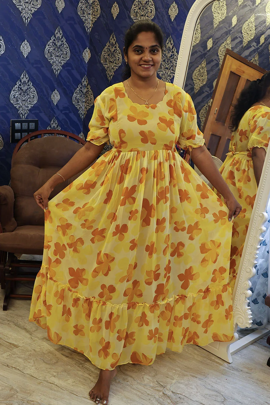 Georgette Full Length Frocks Yellow - Image 3