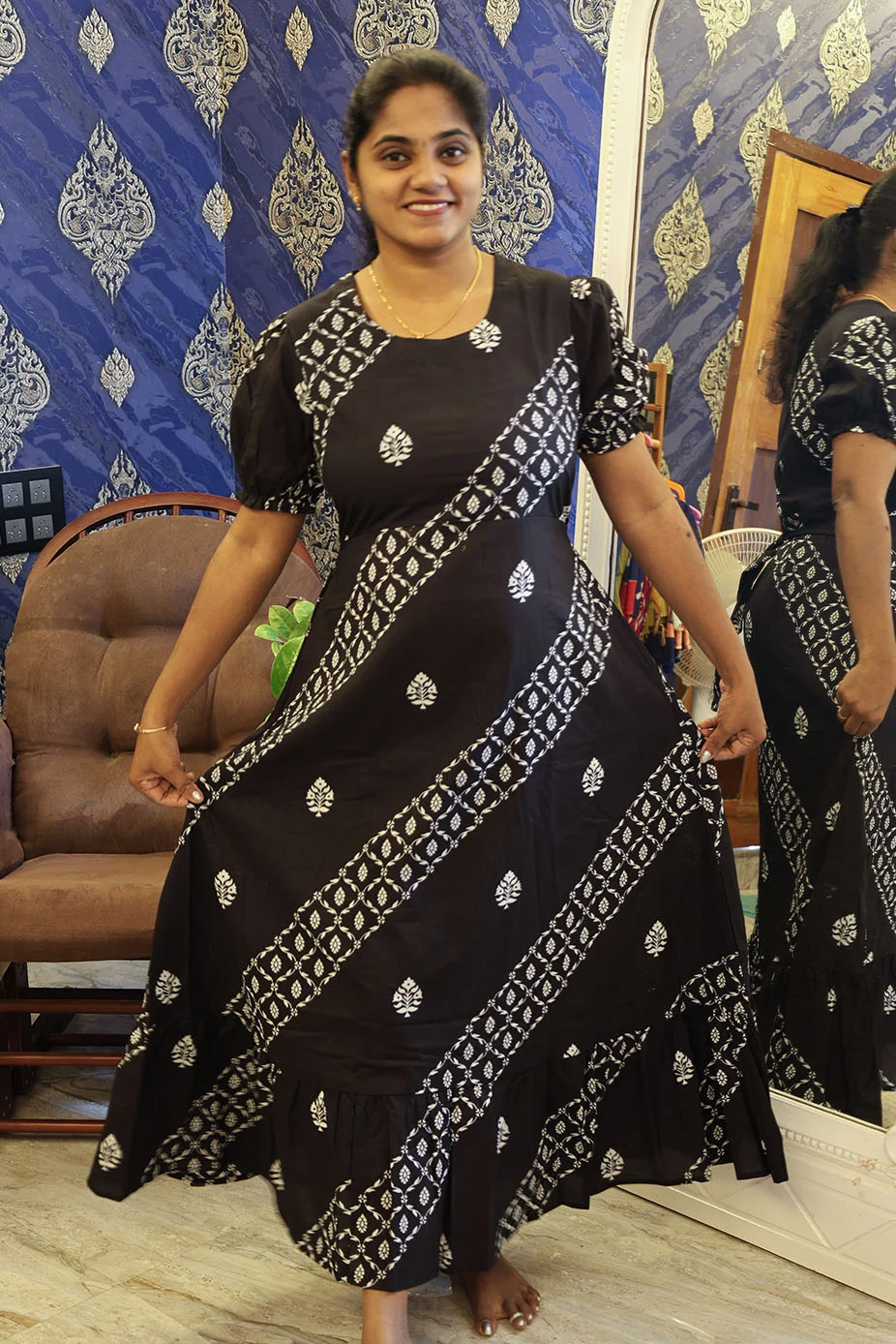 A Line Cotton Night Gown Black - Image 3