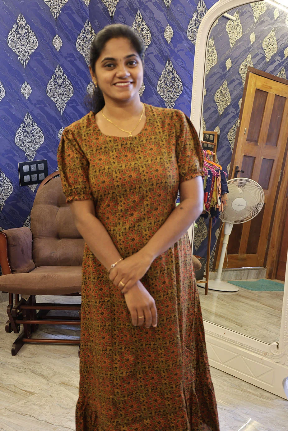 A Line Cotton Night Gown Coffee Brown - Image 3