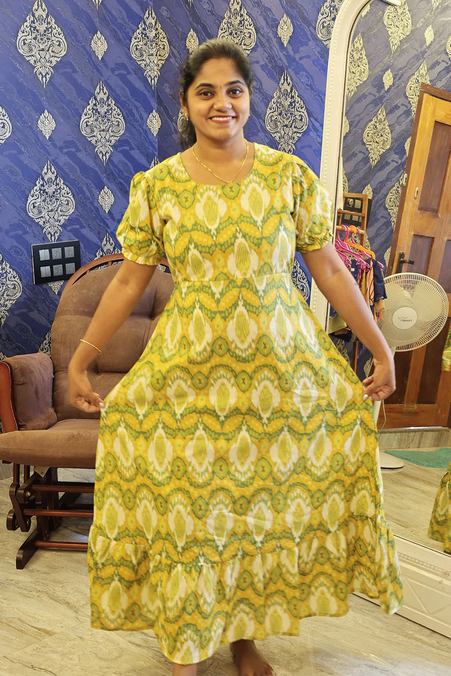 A Line Cotton Night Gown Olive Green - Image 3