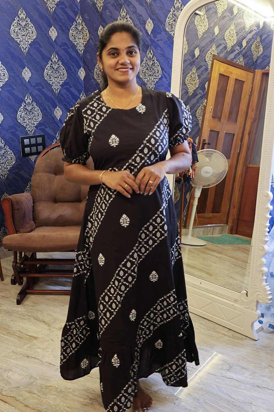 A Line Cotton Night Gown Black - Image 2