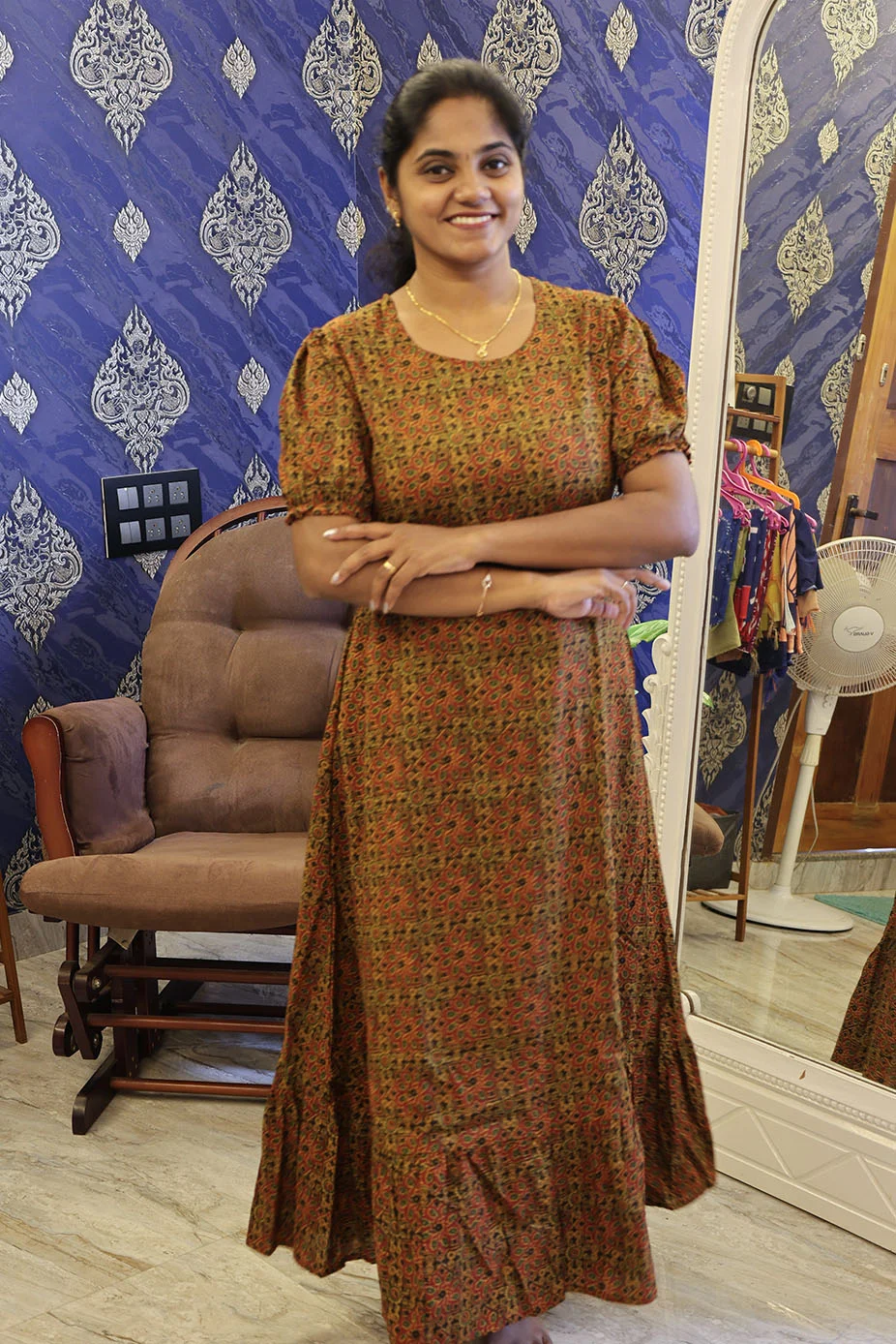 A Line Cotton Night Gown Coffee Brown - Image 2
