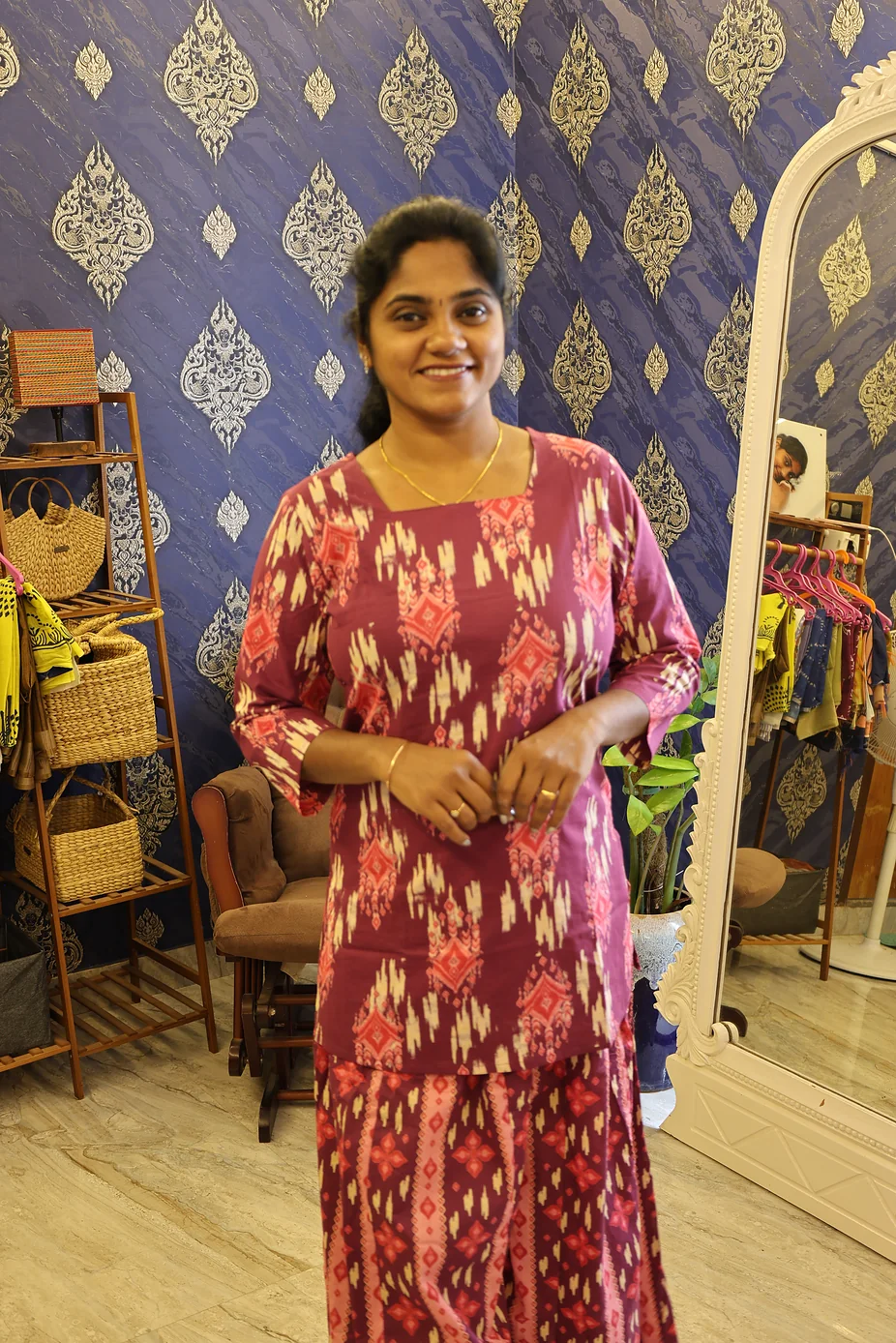 Cotton Palazzo Set Dark Pink - Image 2