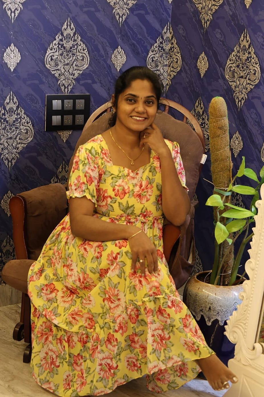 Georgette Frock Yellow Floral