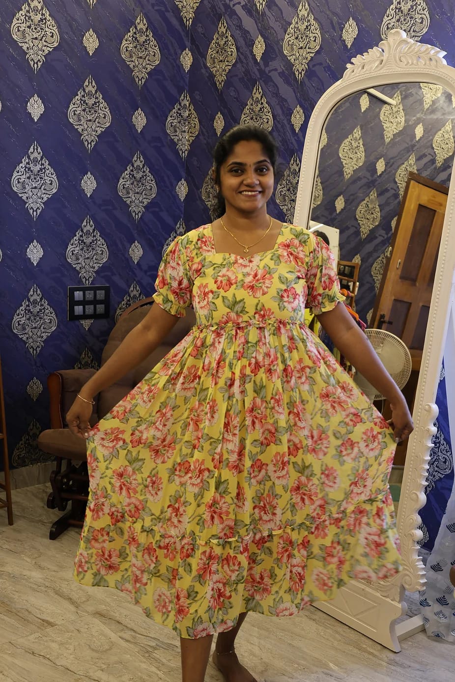 Georgette Frock Yellow Floral - Image 2