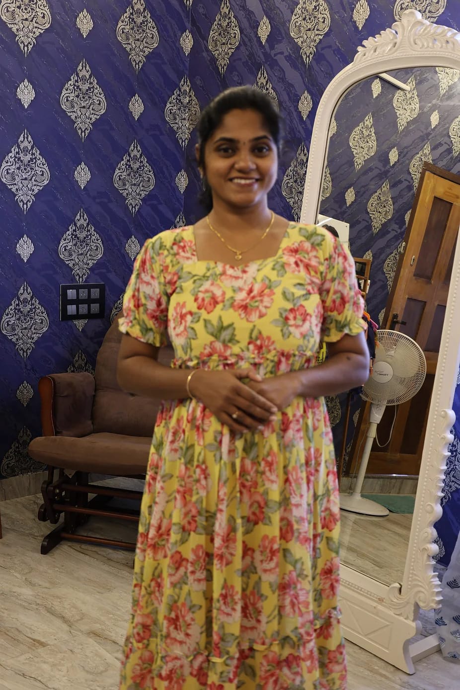 Georgette Frock Yellow Floral - Image 3