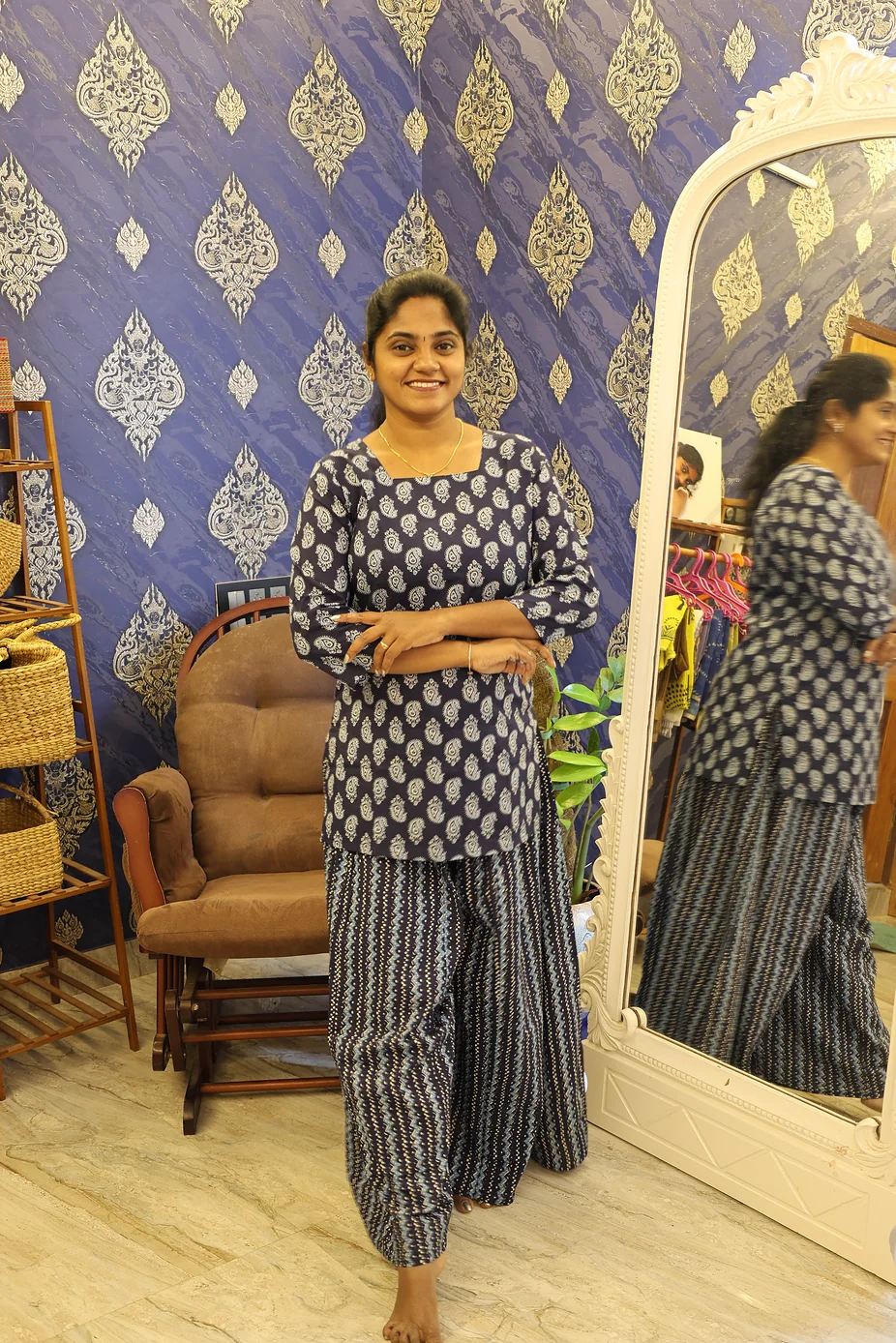 Cotton Palazzo Set Navy Blue - Image 3