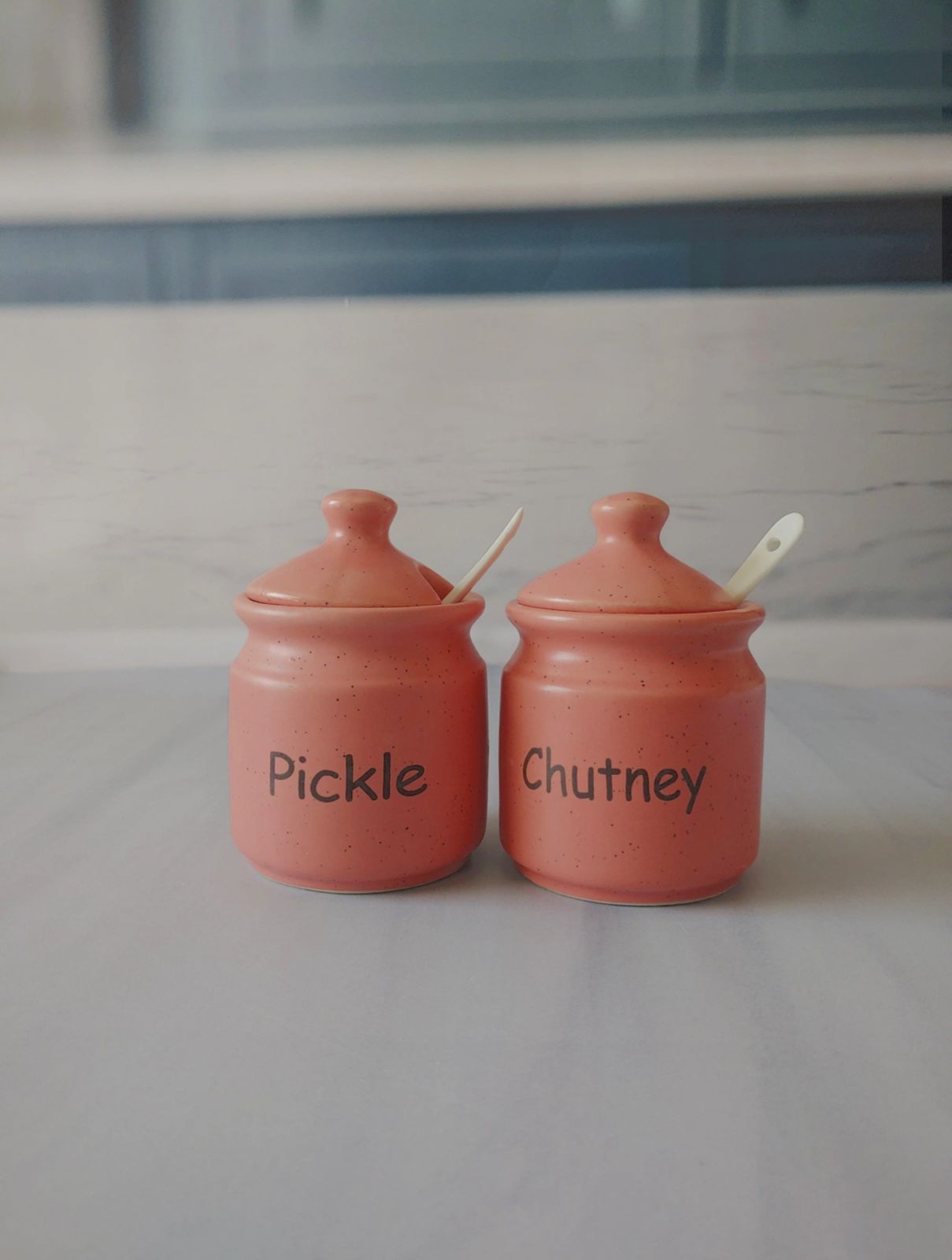Pink Ceramic Kichi Pickle And Chutney Jar - Image 2