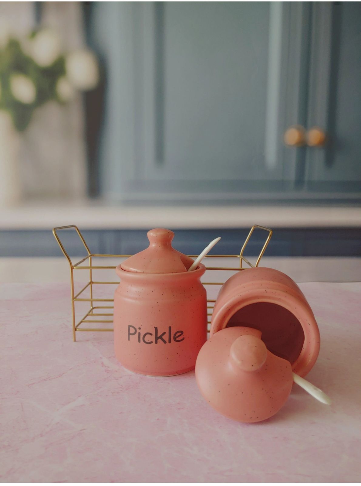 Pink Ceramic Kichi Pickle And Chutney Jar - Image 3