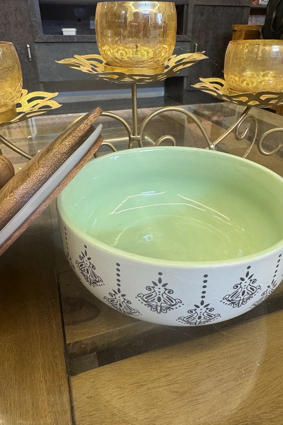 Black Geometric Design Handpainted Ceramic Bowl - Image 3