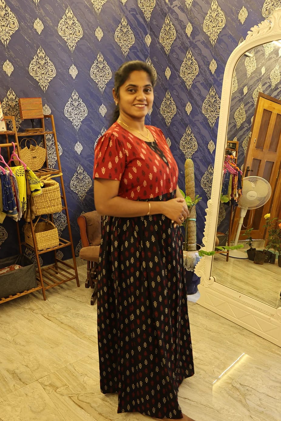 Cotton Stylish Nighty Black With Deep Red - Image 4