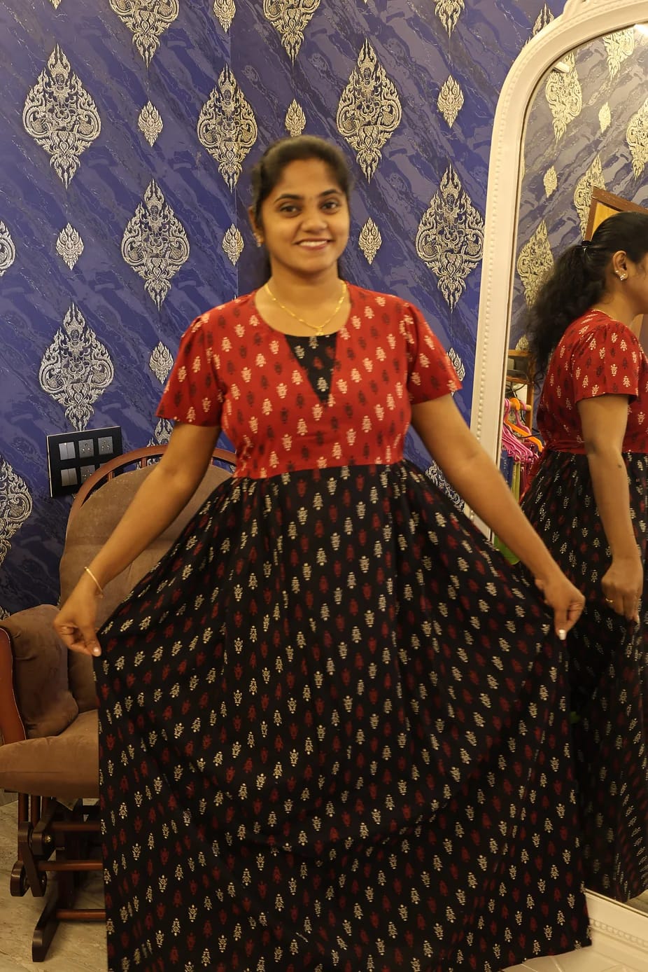 Cotton Stylish Nighty Black With Deep Red - Image 2