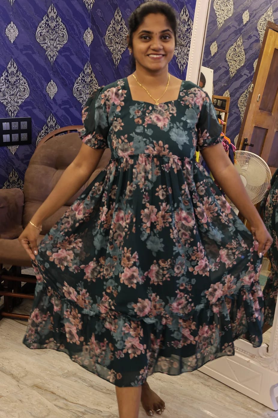 Georgette Frocks Bottle Green Floral - Image 2