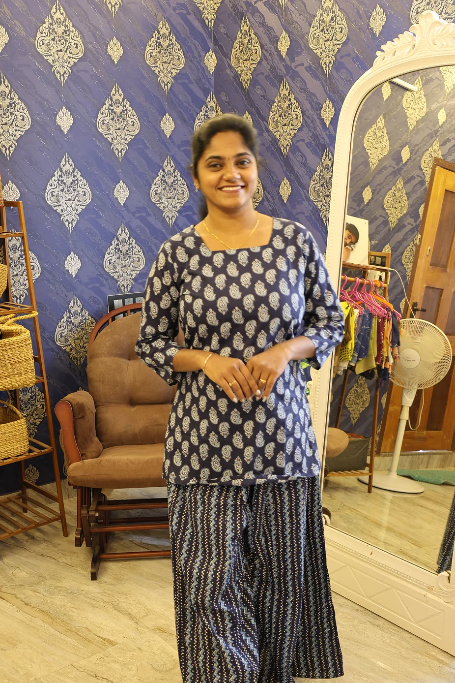 Cotton Palazzo Set Navy Blue - Image 2